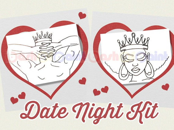 Couples Date Night Box Painting Kit, Predrawn Canvas Outline