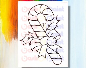 Christmas Predrawn Canvas Outline Sketch, DIY Paint Sip Party, Presketched,  Holiday Party Kit, Ready to Paint Gingerbread Man in Santa Hat 
