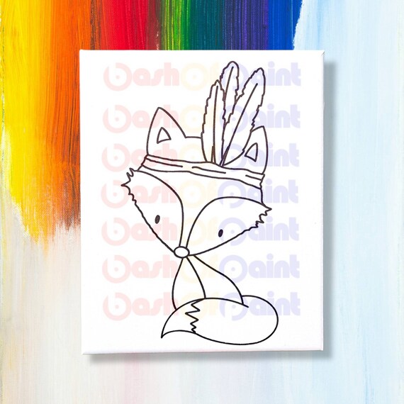 Fox Predrawn Canvas Outline/kids DIY Paint Sip Party Kit/sip Party