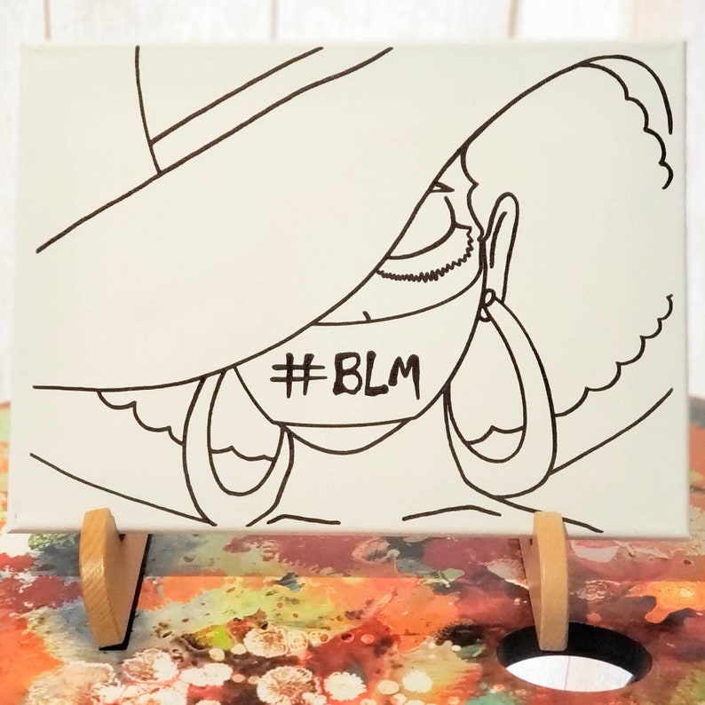 BLM Woman w/Mask PreDrawn Canvas Outline/Paint Kit/Social Etsy