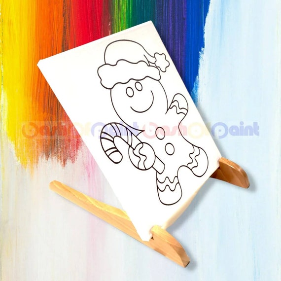 Christmas Predrawn Canvas Outline Sketch, DIY Paint Sip Party, Presketched,  Holiday Party Kit, Ready to Paint Gingerbread Man in Santa Hat 