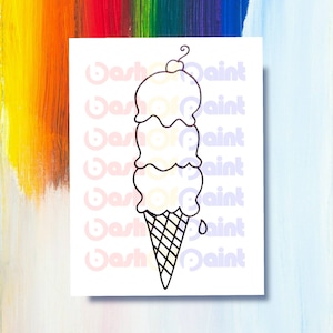 Ice Cream PreDrawn Canvas Outlined Sketch, DIY Kids Craft, Paint Sip Party Kit Kids, Girl Boy Toddler Birthday Idea, Ready to Paint Your Own