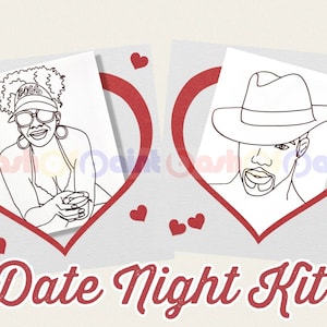 Couples Date Night Box, PreDrawn Canvas Adult Art, DIY Sip Paint Kit, Valentine, Anniversary, Ready To Paint Black Boss Lady & Man w/Hat Set