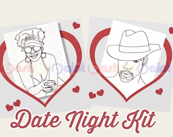 Couples Date Night Box, PreDrawn Canvas Adult Art, DIY Sip Paint Kit, Valentine, Anniversary, Ready To Paint Black Boss Lady & Man w/Hat Set