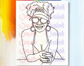 Predrawn Canvas Outlined Sketch for DIY Sip Paint Party, Black