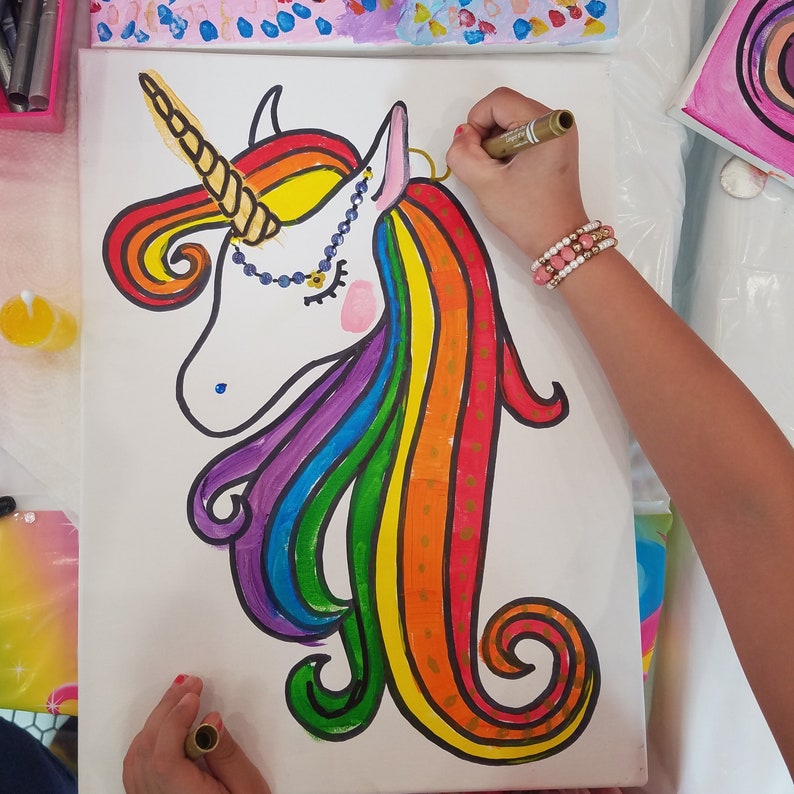 Unicorn Predrawn Canvas/Paint Kit/DIY Girl Kid Birthday Etsy