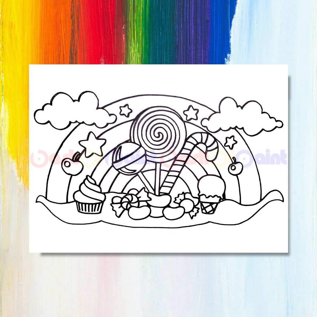 Candy Rainbow Predrawn Canvas Outline Sketch, Pre-sketched Paint Kit for  Kids, DIY Children Girl Boy Sweet Shop Party Idea, Paint Your Own 