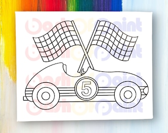 Race Car PreDrawn Canvas Outlined Sketch, PreSketched Drawing, DIY Sip Paint Party Kit, Boy Kids Craft Idea, Ready to Paint Your Own