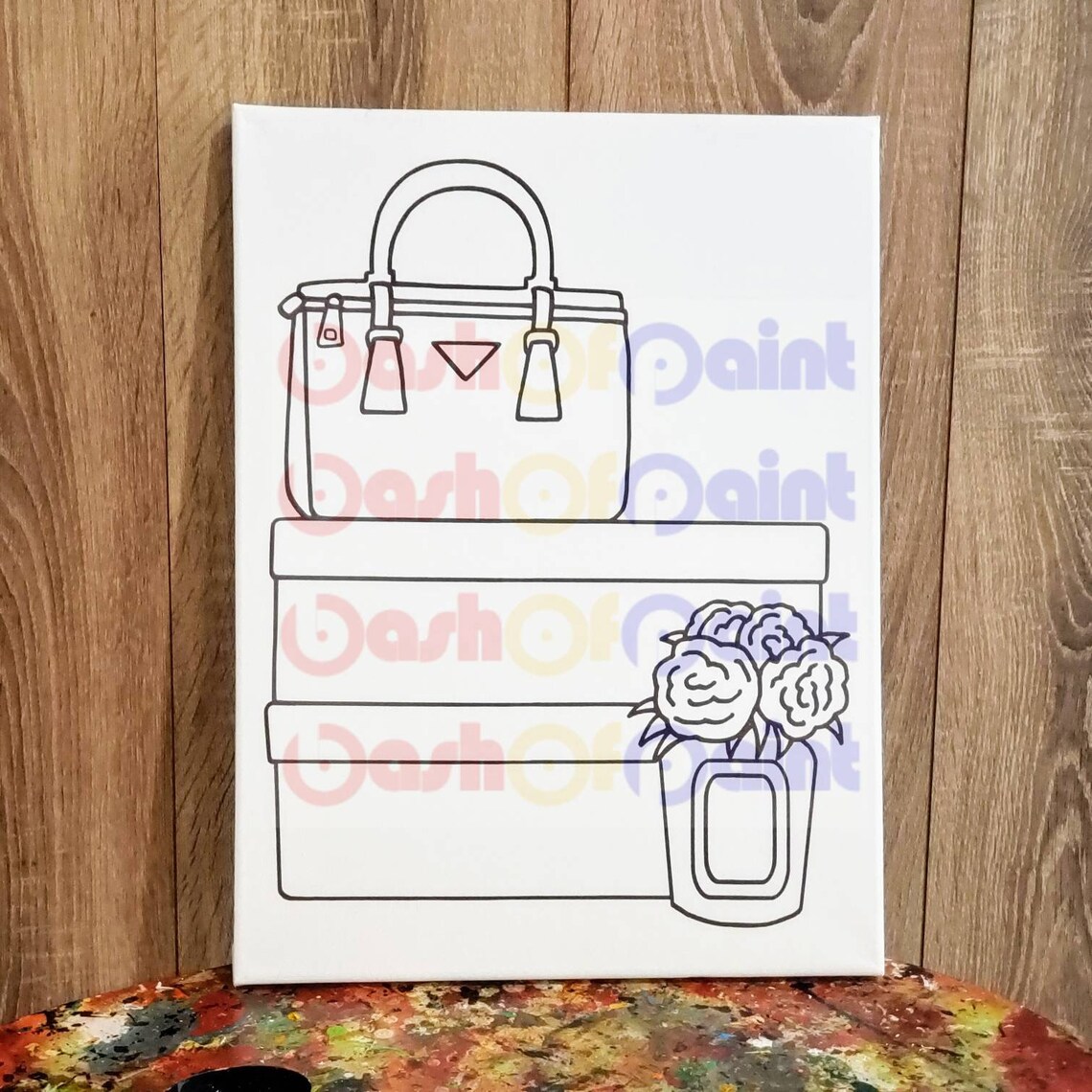 Bag & Perfume Predrawn Canvas Outlined Sketch DIY Sip Paint Etsy