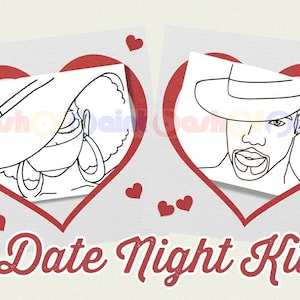 Couples Date Night Box, Pre Drawn Canvas Adult Art Kit, DIY Paint Sip Party Kit, Pre Sketched Outline, Ready To Paint Woman w/Mask & Man Set