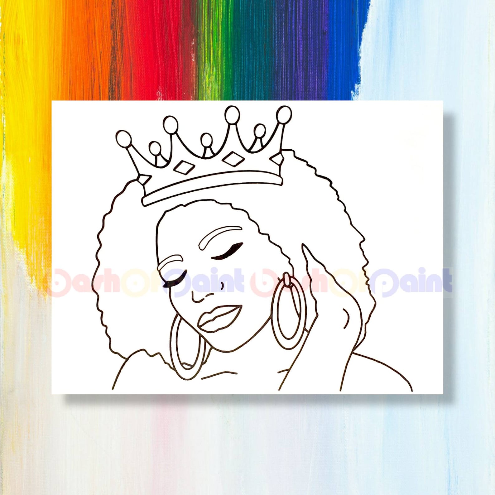 Dreamy Queen Predrawn Canvas Outlined Sketch for DIY Sip Paint Party ...