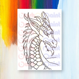Dragon Head PreDrawn Canvas Outlined Sketch, DIY Sip Paint Party Kit, Teen Boy Kid Birthday Gift Idea, Ready to Paint Your Own Canvas
