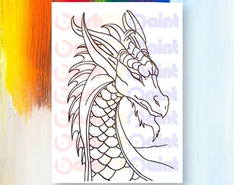 Dragon Head PreDrawn Canvas Outlined Sketch, DIY Sip Paint Party Kit, Teen Boy Kid Birthday Gift Idea, Ready to Paint Your Own Canvas