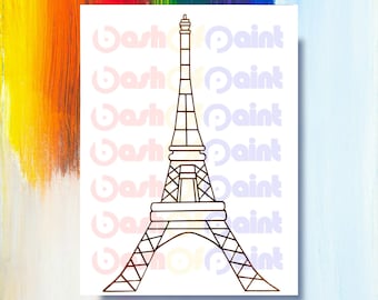 Paris PreDrawn Canvas Outlined Sketch, DIY Paint Sip Party Kit, PreSketched Art Crafts, Girl Teen Adult French Birthday Idea, Eiffel Tower