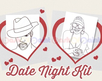 Couples Date Night Box, PreDrawn Canvas Adult Art, DIY Sip Paint Kit, Valentines, Anniversary, Ready To Paint Black Diva & Man w/Hat Set