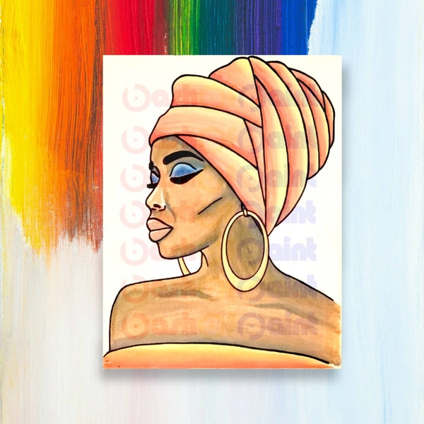 PreDrawn Canvas Outlined Sketch for Painting, DIY Paint Sip Party Kit, Ready to Paint Nubian Queen Pre Sketched Canvas Art for Adult Crafts