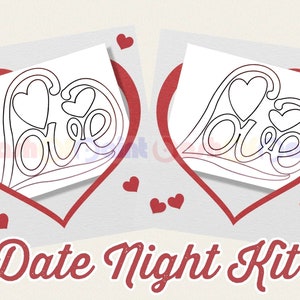 Couples Date Night Box, PreDrawn Canvas Outline Sketch, Adult Anniversary, Galentine&#39;s, Valentine&#39;s DIY Paint Sip Party Kit, Love Hearts Set