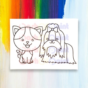 Lhasa Apso & Kitten PreDrawn Canvas, DIY Paint Sip Party Kit Kids, PreSketched, Boy Girl Birthday, Dog Puppy Cat Kitten Pet Outline Drawing