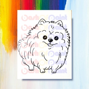 Pomeranian PreDrawn Canvas Sketch Outline/Kids DIY Paint Sip Party Kit/Boy, Girl Birthday Parties/Children&#39;s Craft/Dog Puppy Pet