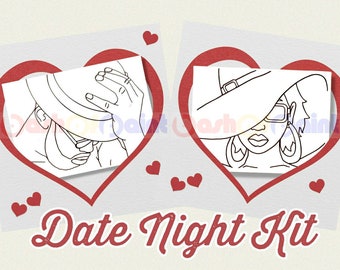Couples Date Night Box, PreDrawn Canvas Adult Art Kit, DIY Paint Sip Party Kit, Couple Anniversary Gift, Ready To Paint Hat Woman & Man