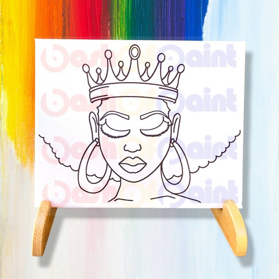  4 Pack 8x10 Afro Queen Paint Party Set 1, Pre Drawn
