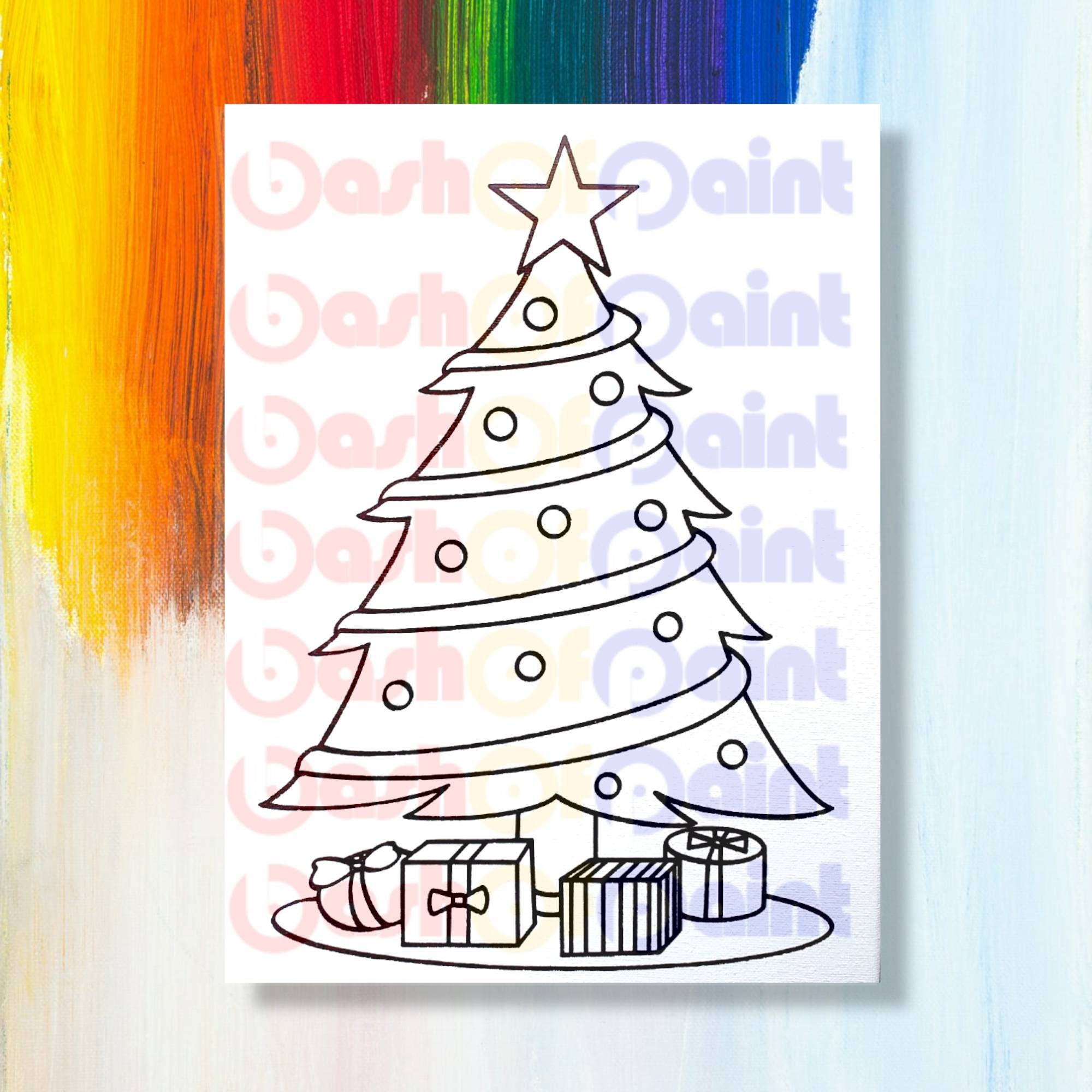 Christmas Tree Predrawn Canvas Outline Sketch, DIY Sip Paint Party
