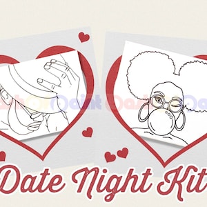 Couples Date Night Box, PreDrawn Canvas Outline Sketch, Adult Anniversary, Valentine DIY Paint Sip Party Kit, Beard Man/Hat & Bubble Girl