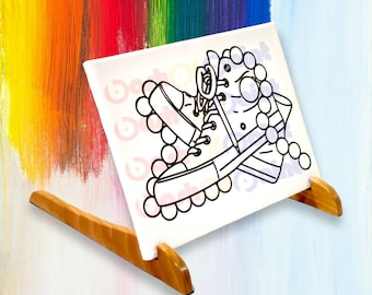 PreDrawn Canvas Sketch Outline for DIY Sip Paint Party, High Top Sneakers & Pearls PreSketched Drawing Art Paint Kit, Adult Craft Gift Idea