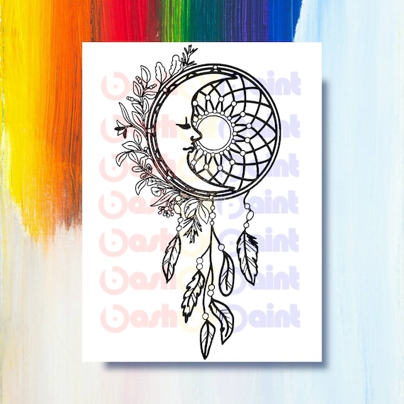 Moon Sun Dreamcatcher Predrawn Canvas Outlined Sketch, DIY Paint Sip Party  Kit, Boho Teen Girl Adult Gift, Ready to Paint Craft Art Kit 