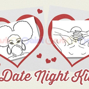 Couples Date Night Box, Pre Drawn Canvas Adult Art Kit, DIY Paint Sip Party, Pre Sketched Canvas Outline, Anniversary Gift Bubble Girl & Man