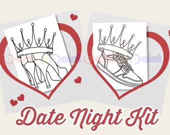 Couples Date Night Box Paint Kit, PreDrawn Canvas Outline Sketch, LGBTQ+ Anniversary, Valentine's, DIY Paint Sip Party, Heels/Sneaker Queen