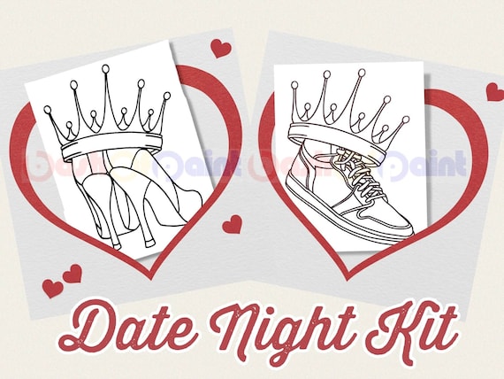 Couples Date Night Box Paint Kit, PreDrawn Canvas Outline Sketch, LGBTQ+ Anniversary, Valentine's, DIY Paint Sip Party, Heels/Sneaker Queen