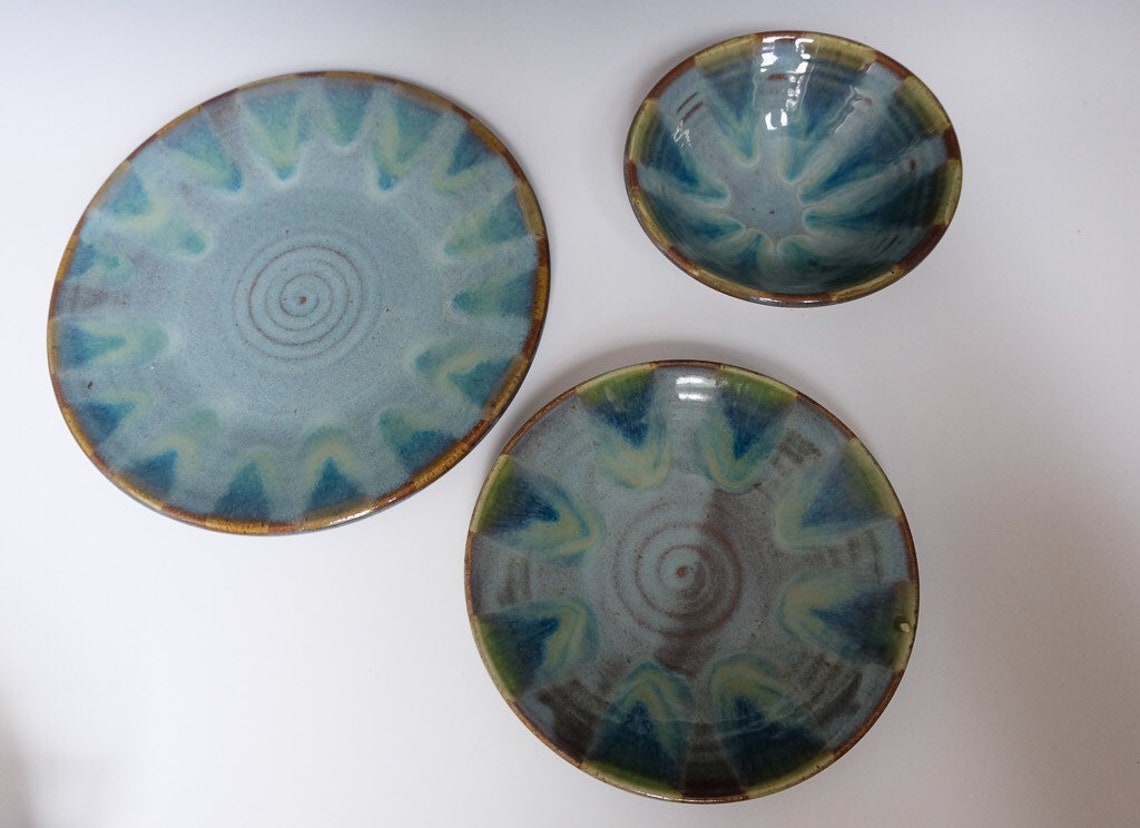 Blue Green Dinnerware Set Etsy