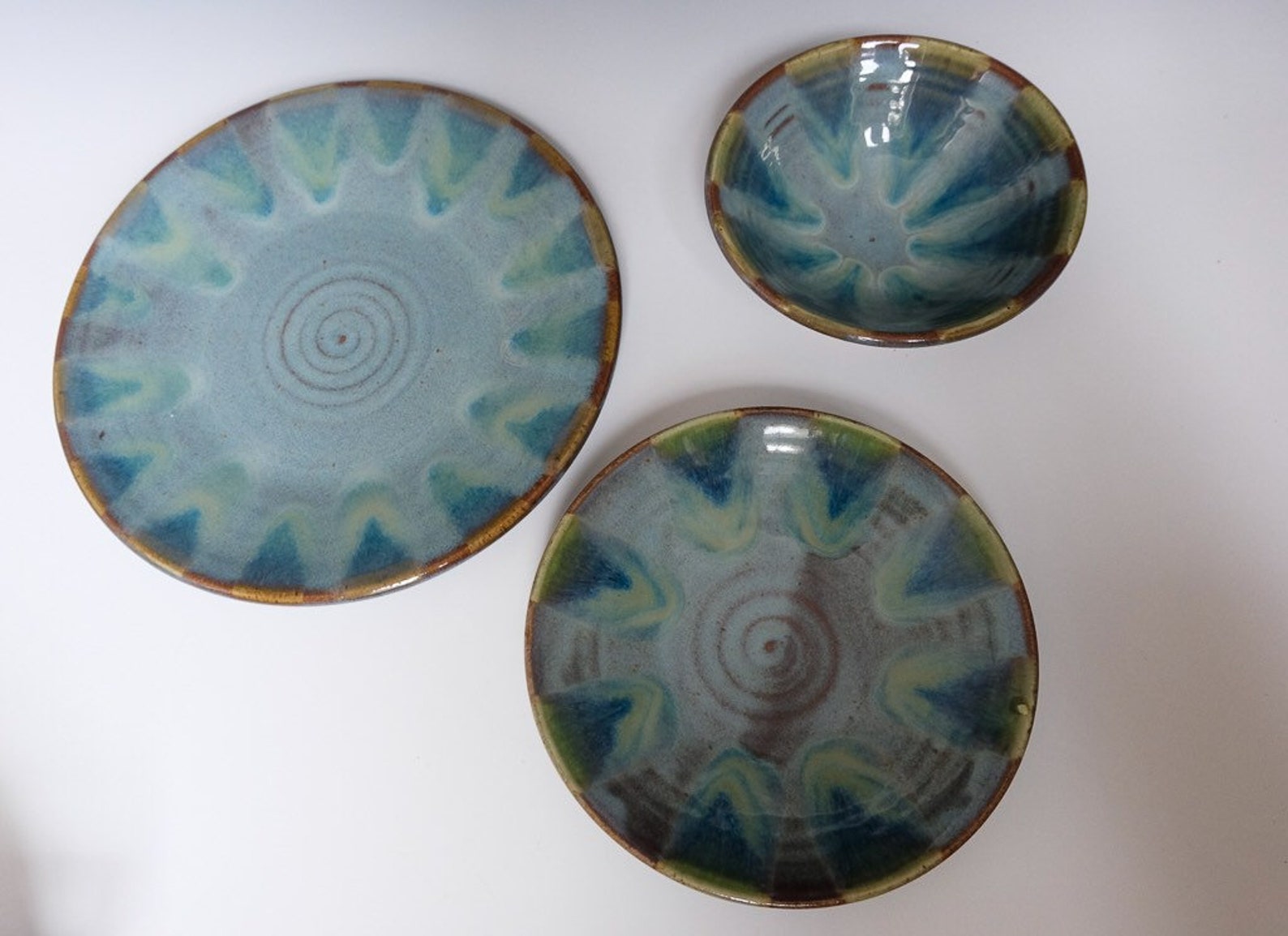Blue Green Dinnerware Set Etsy