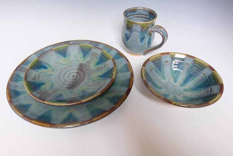 Blue Green Dinnerware Set Etsy