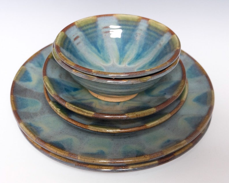 Blue Green Dinnerware Set Etsy
