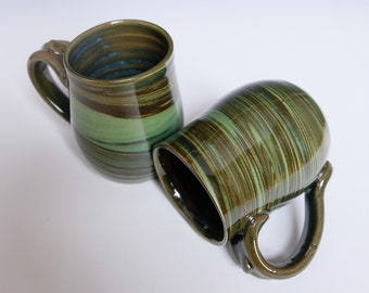 Green Marbled "Agateware" Pottery Mug