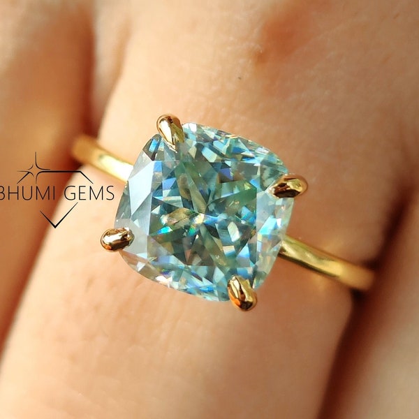 2 CT Blue Green Cushion Moissanite Engagement Ring for Women Wedding Bridal Ring Hidden Halo 10K 14K 18K Gold Solitaire Promise Gifts