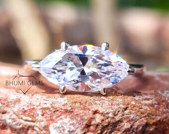 2 CT Marquise Moissanite Solitaire Ring East to West Engagement Ring Six Prong Wedding Ring Bridal White Gold Rings Gifts for Women