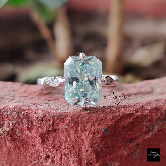 Radiant Moissanite Engagement Ring 3 CT Light Blue Radiant - Etsy