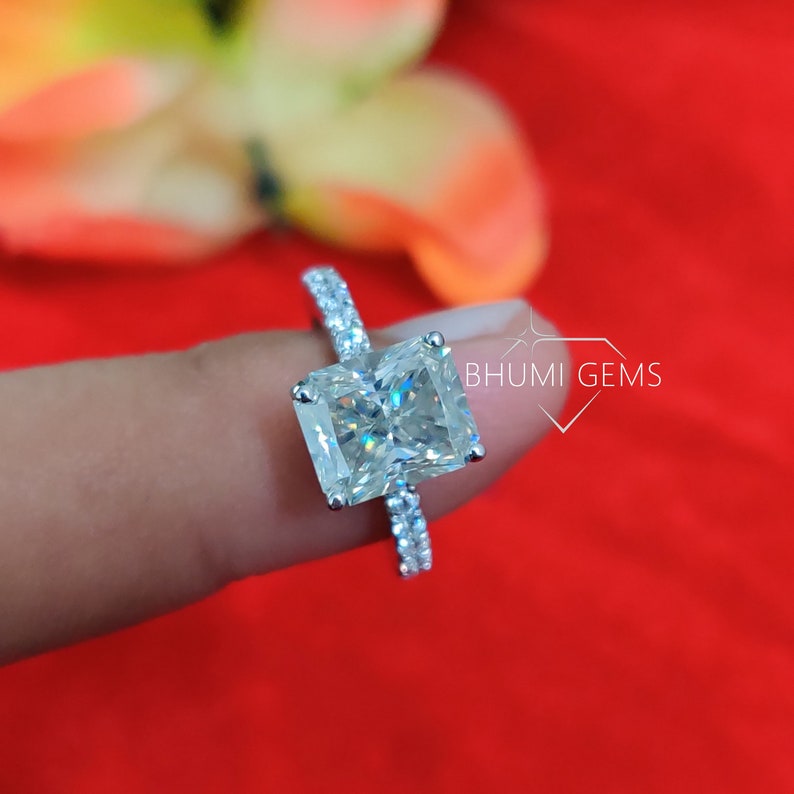 2CT Radiant Colorless Moissanite Engagement Ring Solitaire Ring Luxury Ring For Gift Classic Ring 4 Prong Setting Accent Set Ring Bhumi Gems