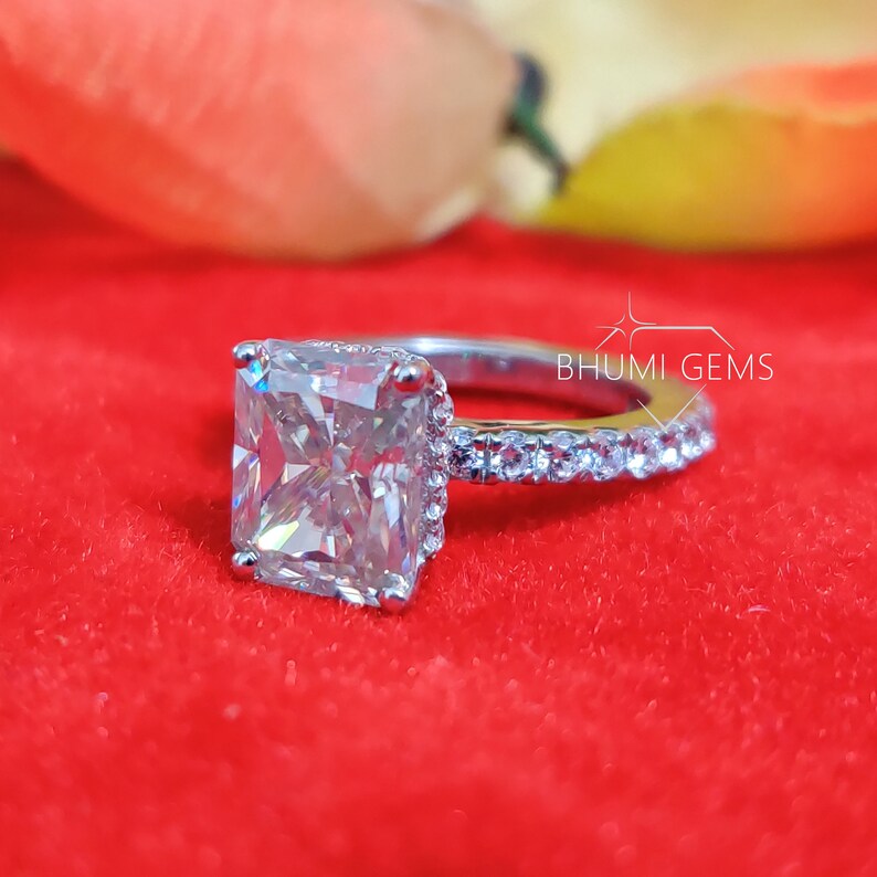 2CT Radiant Colorless Moissanite Engagement Ring Solitaire Ring Luxury Ring For Gift Classic Ring 4 Prong Setting Accent Set Ring Bhumi Gems