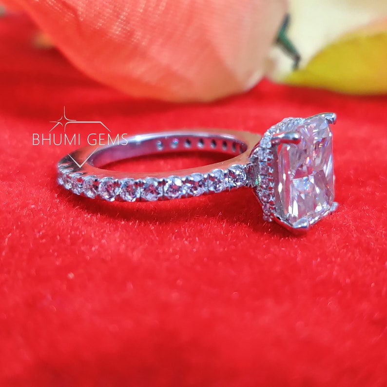 2CT Radiant Colorless Moissanite Engagement Ring Solitaire Ring Luxury Ring For Gift Classic Ring 4 Prong Setting Accent Set Ring Bhumi Gems