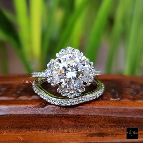 Etsy moissanite wedding set deals