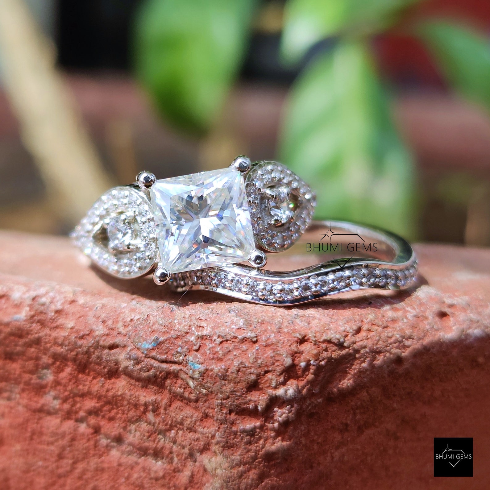 3.05 TW Princess Moissanite Bridal Ring Set Engagement Ring Etsy