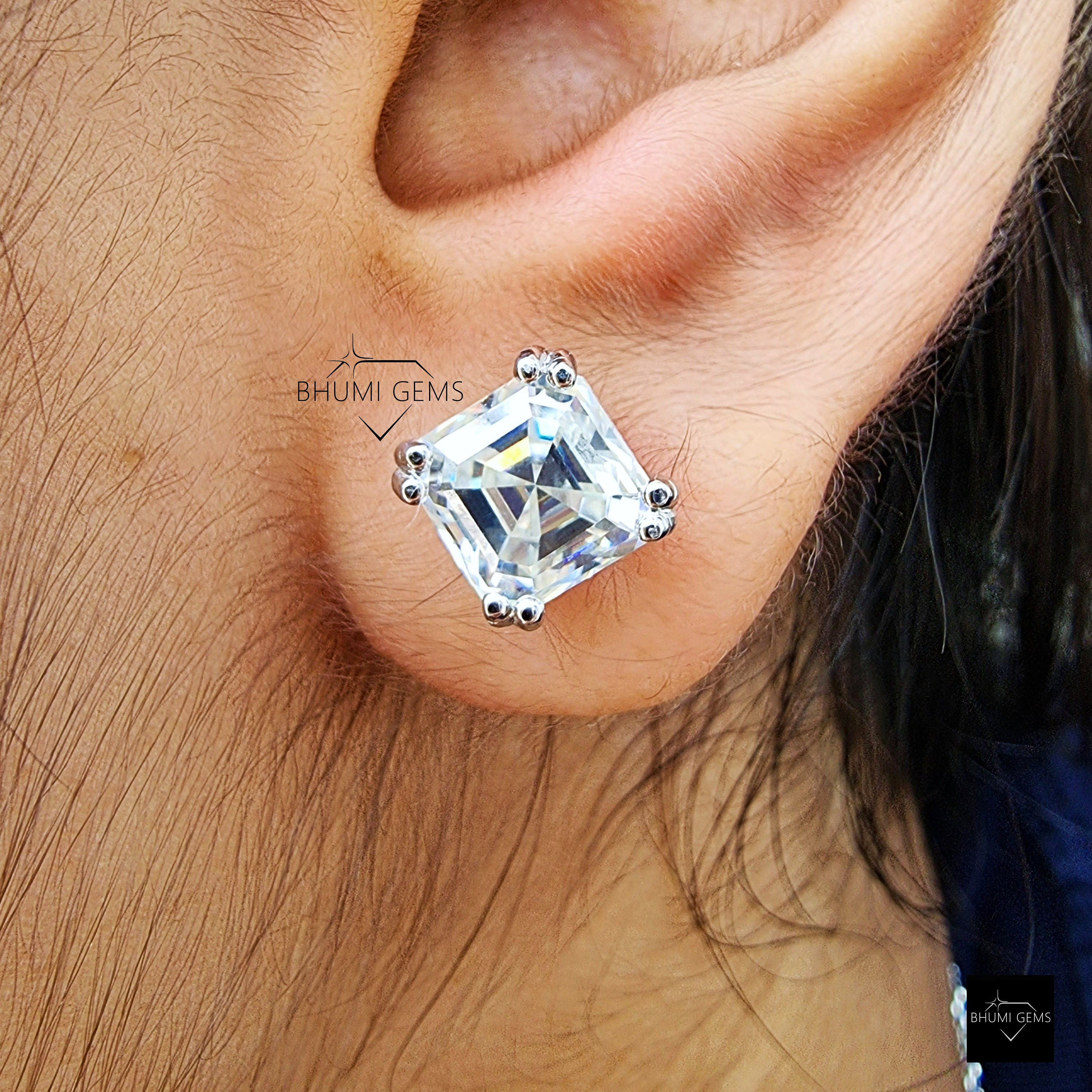 2 CT Asscher Cut Colorless Moissanite Earrings Asscher Stud | Etsy