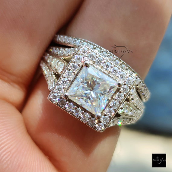 2 CT Princess Moissanite Wedding Ring Set Bridal Ring Set | Etsy