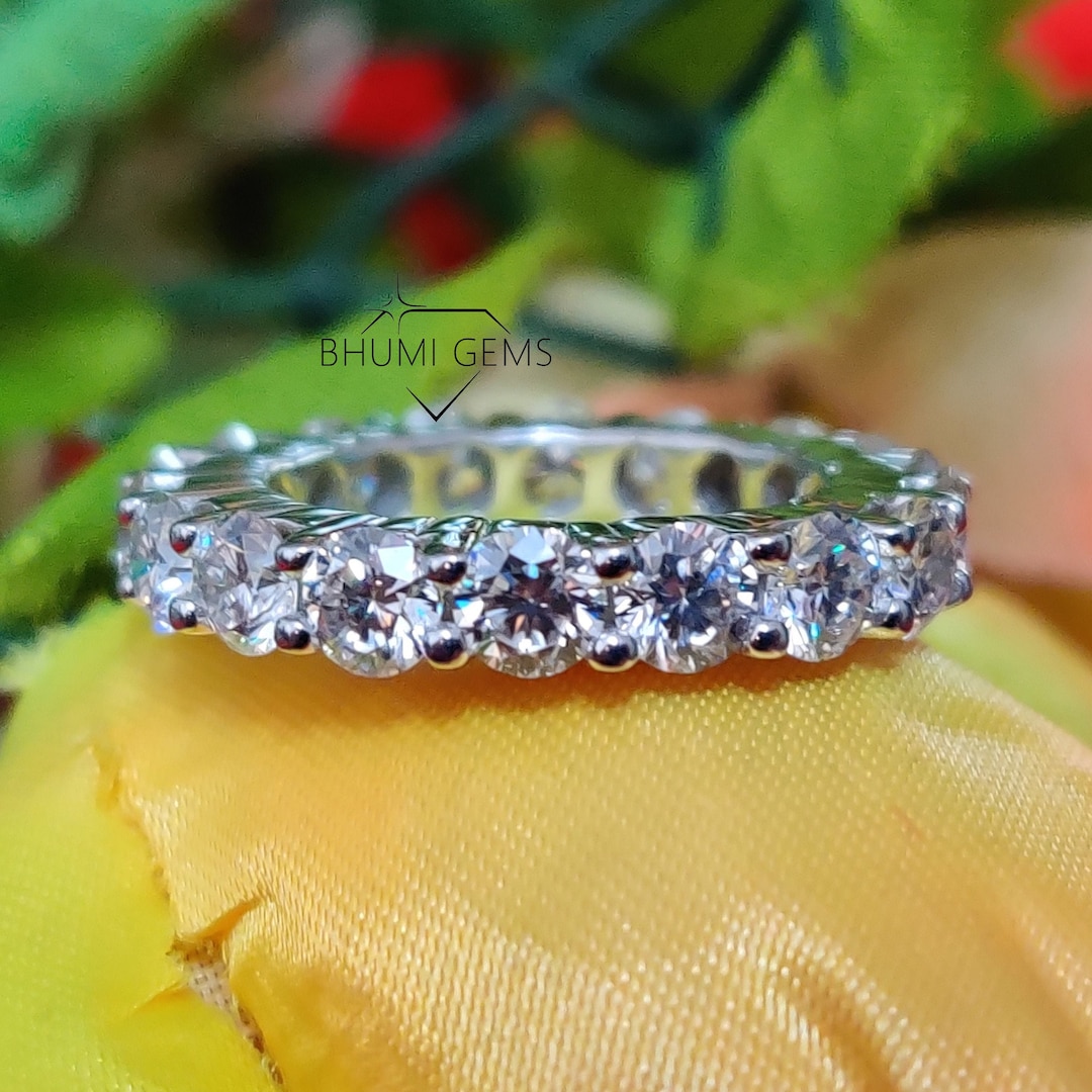3.50 MM Round Moissanite Full Eternity Wedding Band Stackable Band ...