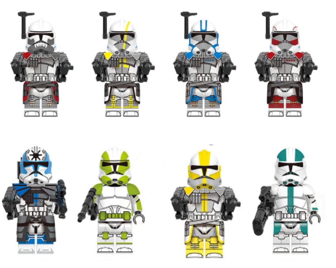 Custom Lego Star Wars ARC Clone Trooper Commanders Set of 8 With Blasters With Commander Jesse
