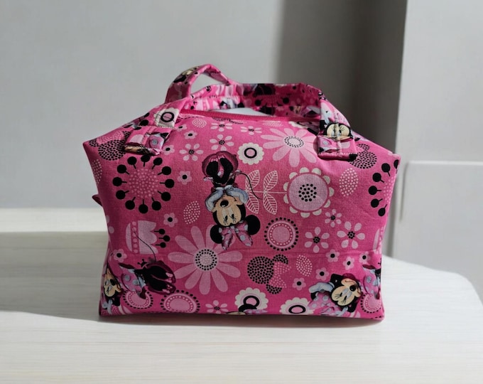 Zippered Lunch Tote/Makeup Bag | Boxed Corners | Water-Resistant Lining | Durable Cotton Design - Mouse